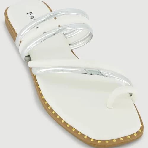 Women's Metallic Asymmetrical Strappy Toe Loop Sandals