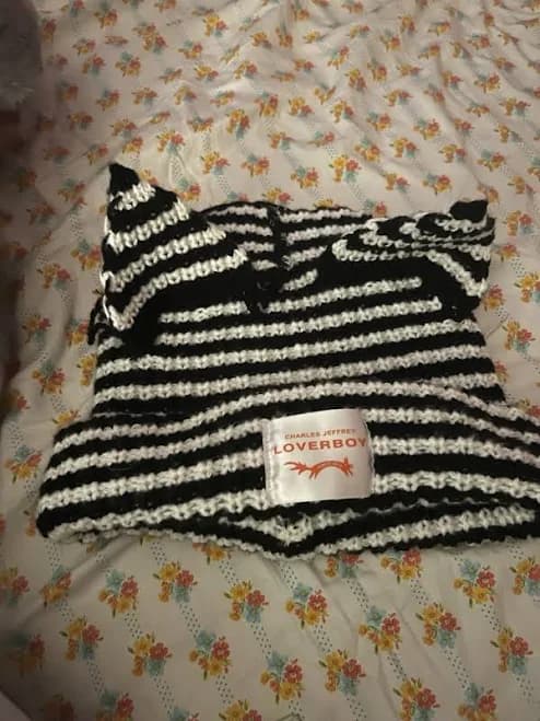 Charles Jeffrey Lover Boy Beanie Hat With Ears Black White Thick Knit