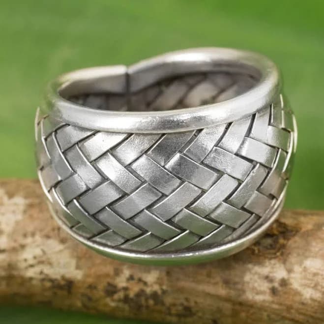 Novica Weaving Fantasies Modern Silver Band Ring