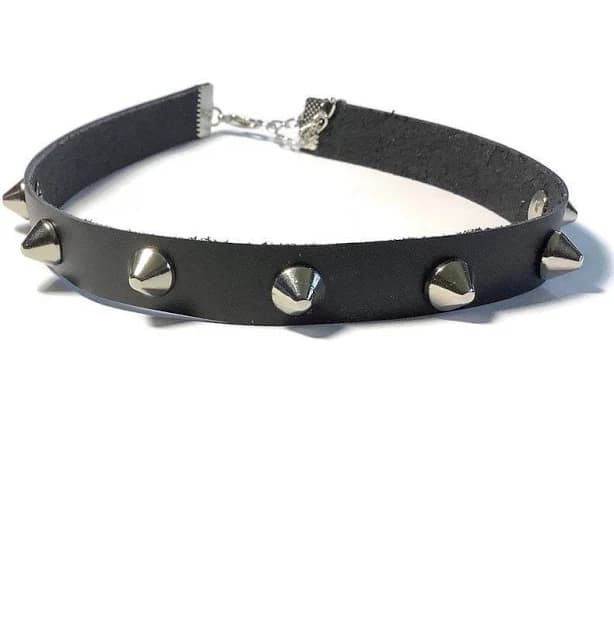 Silver Spike Black Leather Choker: Punk Gothic Collar