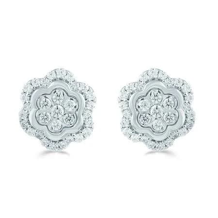 Fifth & Fine 925 Sterling Silver 1/2cttw Diamond Floral Cluster Stud Earrings