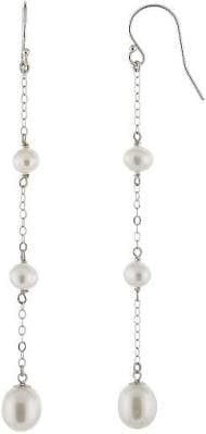 Sterling Silver Freshwater Cultured Pearl Linear Drop Earrings