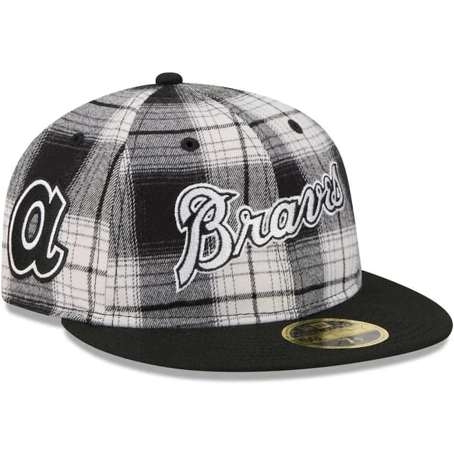 Atlanta Braves New Era Grunge Plaid Retro Crown Fitted Hat