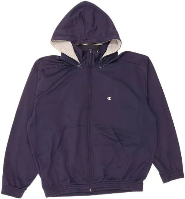 CHAMPION Mens Hooded Tracksuit Top Jacket Large Navy Blue Polyester