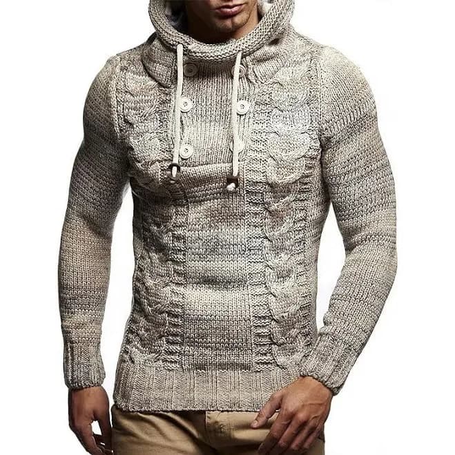 Leif Nelson Men's Cable Knit Hoodie Sweater
