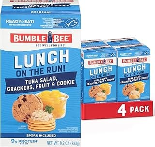 Bumble Bee Lunch On The Run Tuna Salad Meal Kit, 8.2 oz (Pack of 4) - Ready to Eat, Includes Crackers, Cookie & Peaches - Wild Caught Tuna - Shelf Stable & Convenient Source of Protein