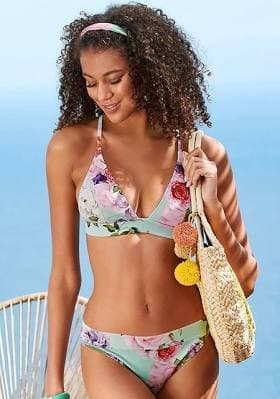 Lascana Women's Floral Textured Triangle Bikini Top