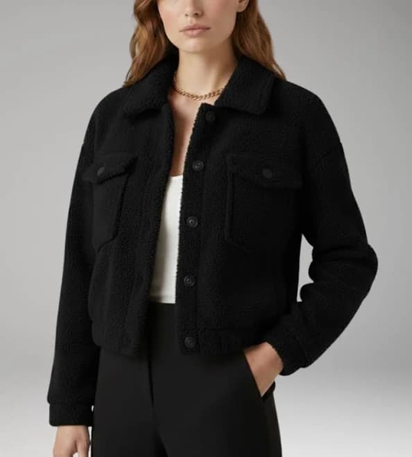 Women’s Bomber Jacket with Front Zipper and Side Pockets, Black / XL