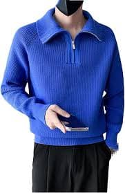 Men's Warm Autumn and Winter Knit Sweaters Male Slim Fit Fashion Pullovers Man Casual Knit Sweater Blue at Amazon Men's Clothing store