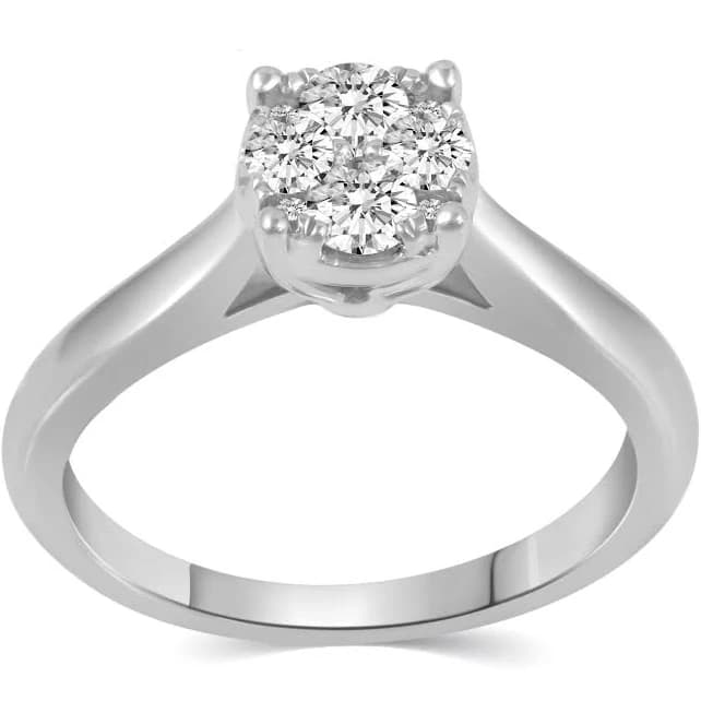 Sterling Silver 1/2cttw Natural Diamond Cluster Solitaire Ring Set