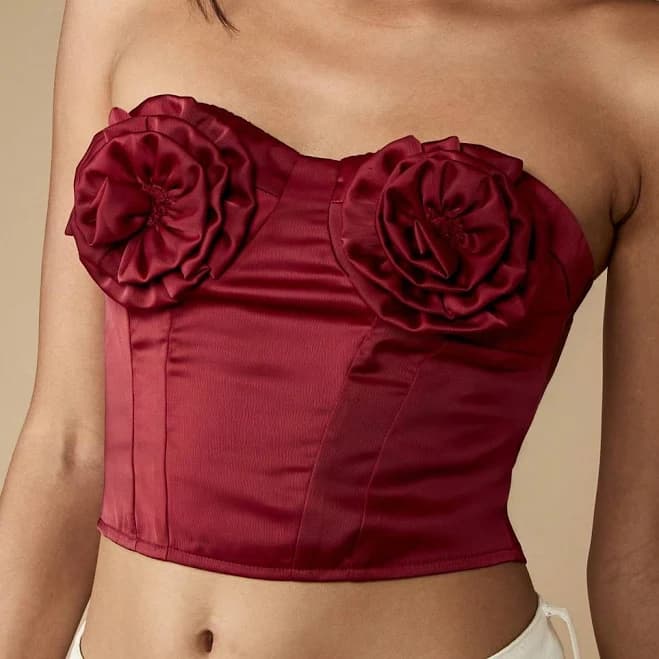 Missguided Elegant Rose Detail Satin Corset Top Bustier Evening Party Wear