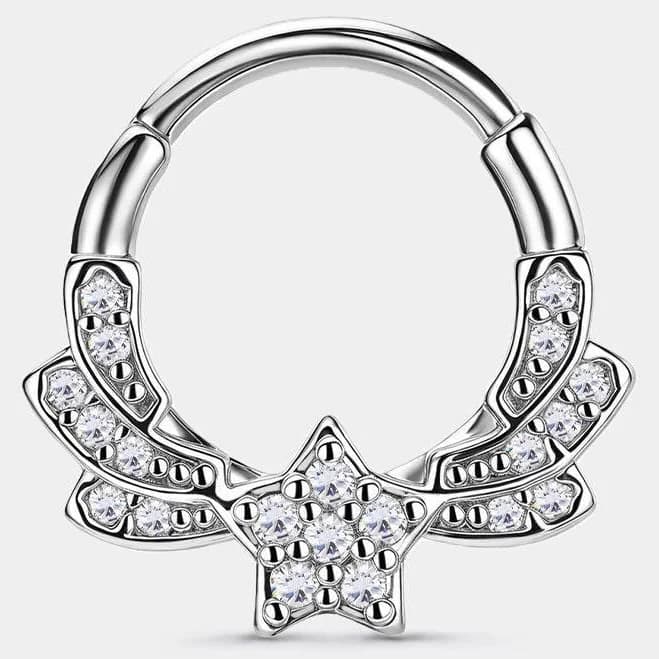 16g Double-Wing CZ Star Septum Ring in Gold