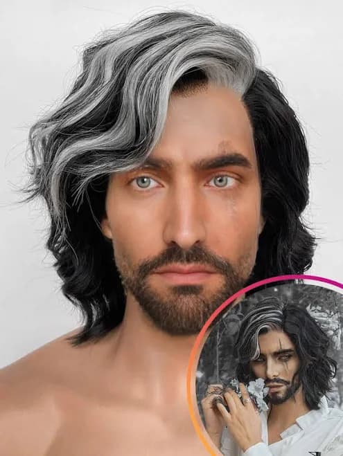 Clair Obscur Men's Expedition 33 Verso Wavy Lace Front Synthetic Wig