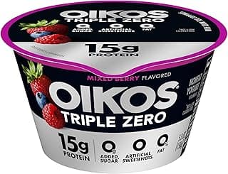 Triple Zero Mixed Berry Nonfat Greek Yogurt, 0% Fat, 0g Added Sugar and 0 Artificial Sweeteners, Just Delicious High Protein Yogurt, 5.3 OZ Cup