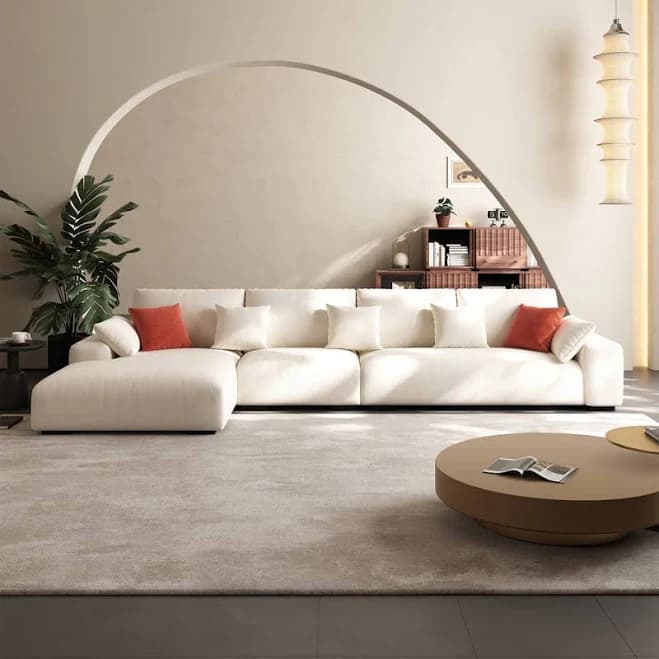Contemporary Linen Modular Low Profile Sectional Sofa & Softest Pet Friendly Feathers Sectional Couch