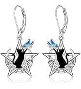 Amazon.com: Black Cat Earrings for Women Pentagram Earrings Cat Butterfly Earring Dangle Sterling Silver Pentacle Leverback Celtic Wicca Halloween Cats Lover Gifts: Clothing, Shoes & Jewelry