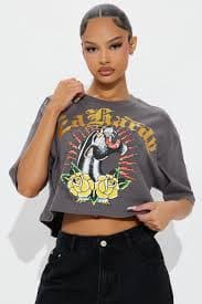 Ed Hardy Panther Rose Cropped Tee - Grey | Fashion Nova