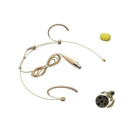 Beige Headset Microphone Omnidirectional Condenser Headworn Mic Compatible with Shure Wireless System, Mini 4 Pin XLR Ta4f Plug