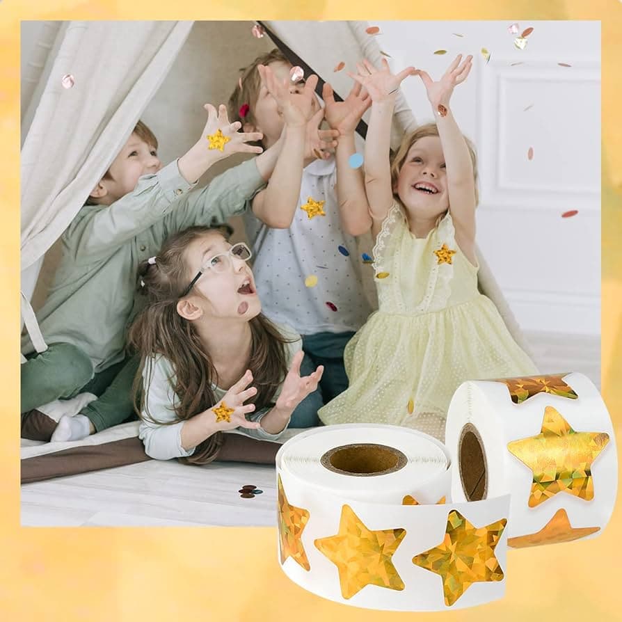 Amazon.com : 1000 Pcs Large Holographic Gold Star Stickers, 1.5" Star Adhesive Label Stickers, Self Adhesive Metallic Glitter Foil Stickers for Parents, Teachers and Kids Reward : Office Products