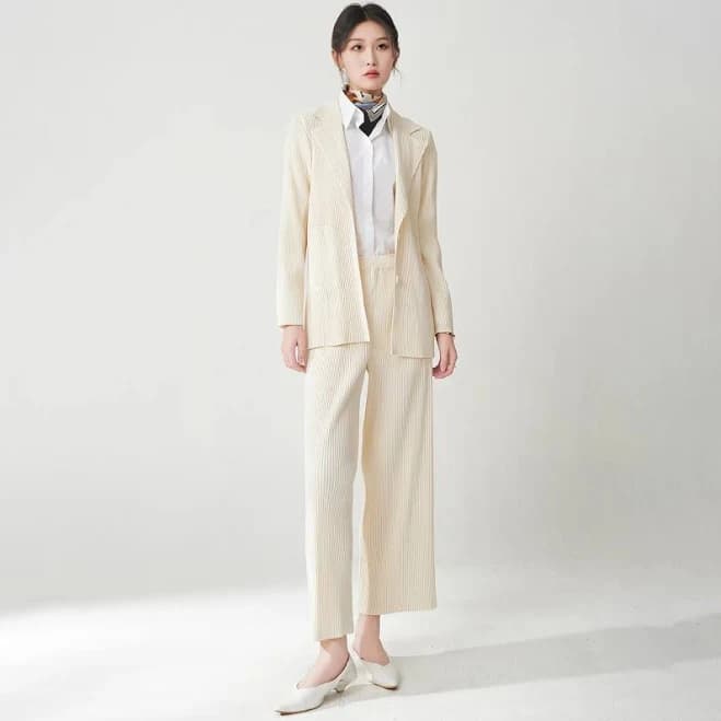 HEYFANCYSTYLE Women's Japanese Plissé Pleated Suit