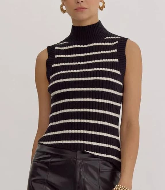 Sleeveless Stripe Turtleneck