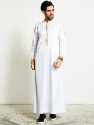 2020 White Formal Thobe | Luxury White Thobe with Golden Hand Embroidery
