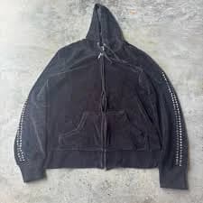 Black Hoodie with Studded Sleeves