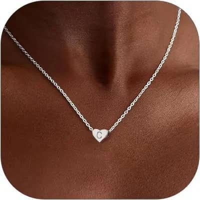 925 Sterling Silver Heart Initial Necklace