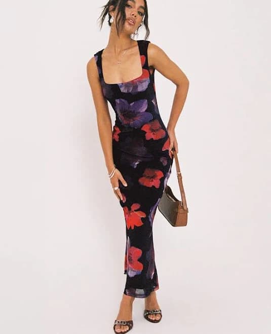 Princess Polly Eviana Floral Mesh Maxi Dress