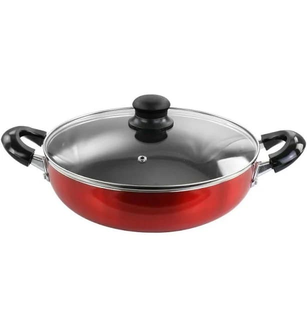 Better Chef 10 Inch Red Aluminum Deep Frying Pan with Glass Lid