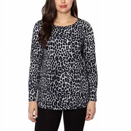 Mario Serrani Women's Long Sleeve Crew Neck Leopard Print Tunic