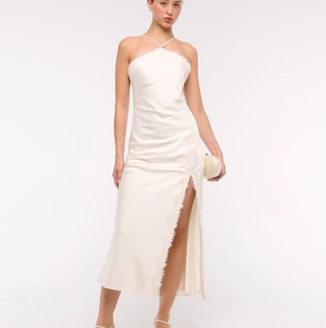Abercrombie & Fitch Women's High Neck Lace Trim Midi Dress