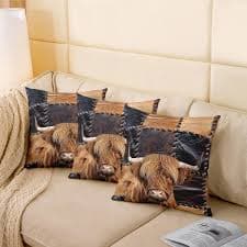 Amazon.com: Highland Cattle Pillow Cover 24"x24" Single Pack,Splicing Leather Grids Patchwork Reversible Throw Pillow Cover Case,Vintage Western Cow Farmhouse Style Square Cushion Cover Set : לבית ולמטבח