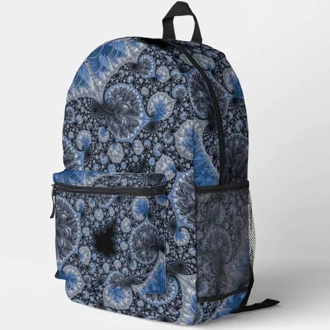 Abstract Blue Gray Black Fractal Printed Backpack
