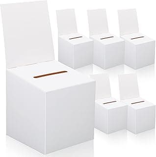 6 Pieces Raffle Ticket Box with Removable Header, 10 x 10 x 10 Inch Cardboard Box with Slot, Large Donation for Fundraising, Tip Jar, Suggestion for Collecting and Donation (White)