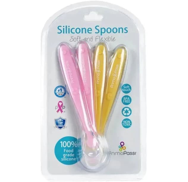 Primo Passi Silicone Spoon 4-Pack (Pink/Yellow)