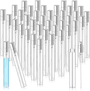 50 Pcs Mini Spray Bottles 10 ml Clear Glass Perfume Bottles Refillable Fine Mist Perfume Atomizer Portable Empty Sample Containers for Cleaning, Essential Oils, Travel (Silver Cap)