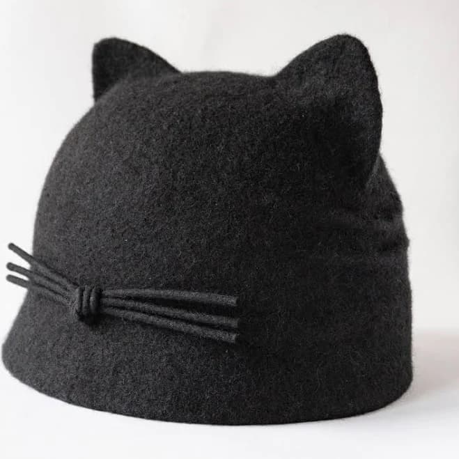 Funny Felted Wool Cat Ear Hat with Whiskers