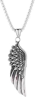 Guardian Angel Wing Pendant Necklace Stainless Steel Punk Vintage Antiqued Feather Single Wings Adjustable Chain Necklace for Men Women Birthday Party Holiday Hip Hop Fashion Jewelry Gifts