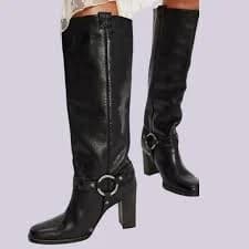 NEW Free People Heidi Harness Tall Boots FP Collection Black Leather Women's 8