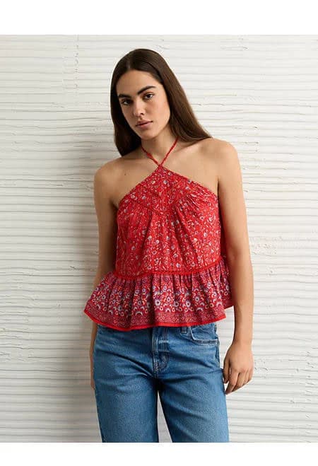 AE Y-Neck Lacy Halter Top