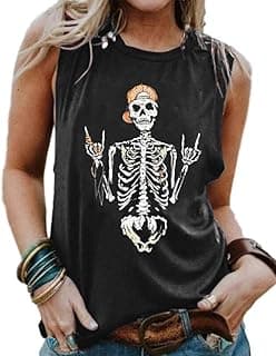 Womens Funny Skull Graphic Tank Tops Summer High Neck Sleeveless Workout Tee Shirts