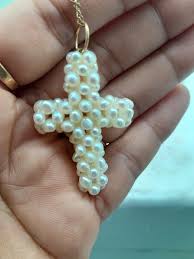 Vintage 14k gold woven 3mm genuine pearl crucifix Rare! | eBay