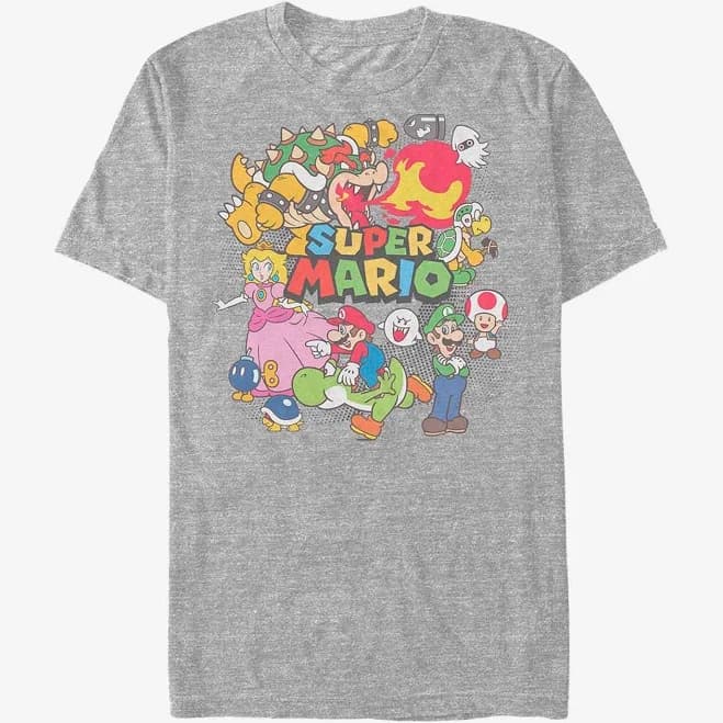 Nintendo Super Mario Color Character Collage Graphic T-Shirt - Grey - Mens Extra Small