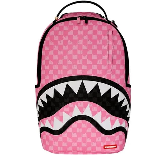 Sprayground Pink and Black Drip Check DLXSV Backpack