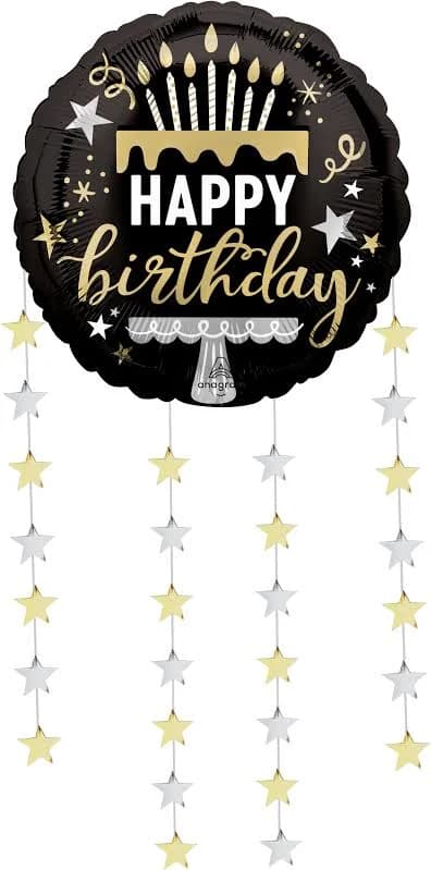 Deluxe Happy Birthday Star Foil Balloon with Dangling Stars