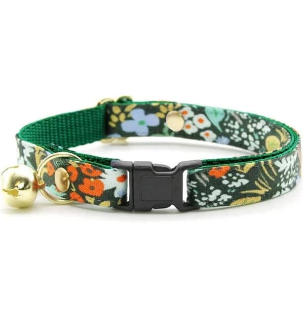 Cat Collar - "Meadow" - Rifle Paper Co Dark Green Floral Cat Collar / Breakaway + Non-Breakaway / Spring, Summer, Fall / Cat + Kitten Sizes