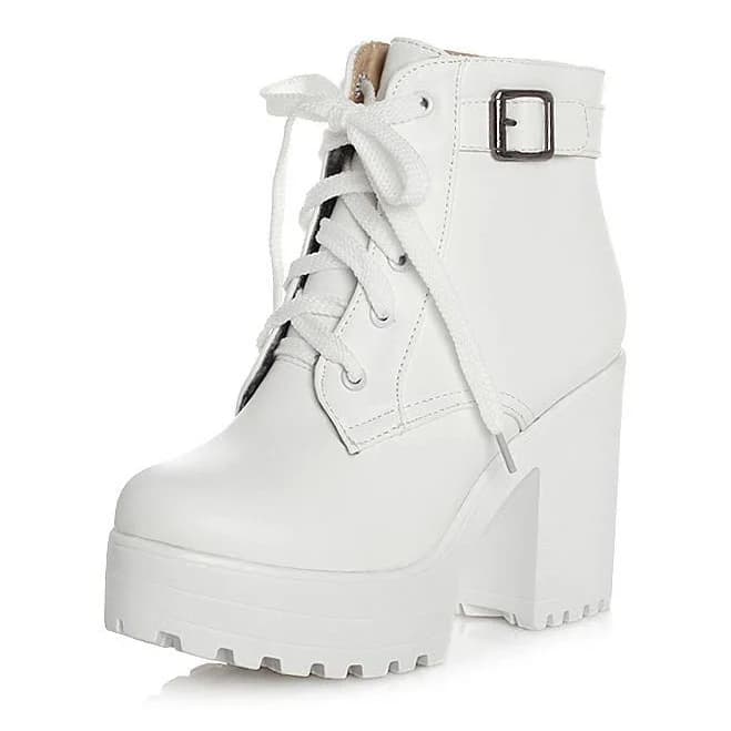 Women's Lace Chunky Heel Platform Ankle Boots