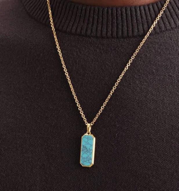 JAXXON Men's 14K Gold Turquoise Beverly Chain Necklace