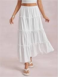 Amazon.com: SweatyRocks Women's High Waisted Eyelet Maxi Skirts Ruffle Tiered Going Out Outfits White Small : Clothing, Shoes & Jewelry